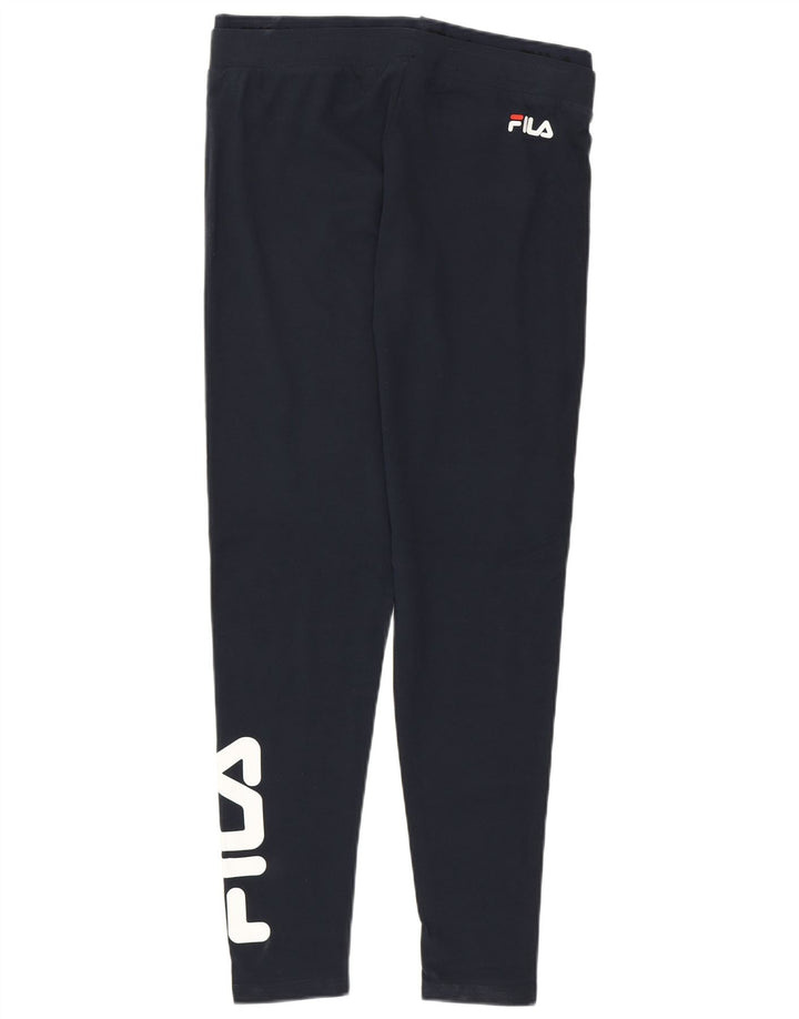 Fila Womens Graphic Leggings UK 14 Large Navy Blue Cotton