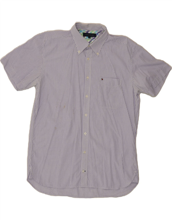 TOMMY HILFIGER Mens Short Sleeve Shirt Large Purple Check Vintage Tommy Hilfiger and Second-Hand Tommy Hilfiger from Messina Hembry 