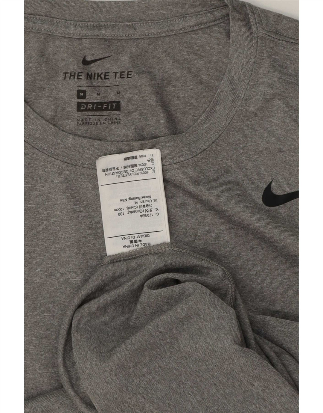 Nike Mens Dri Fit T-Shirt Top Medium Grey Polyester