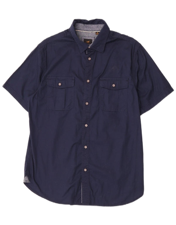 Lee Mens Short Sleeve Shirt Medium Navy Blue Cotton