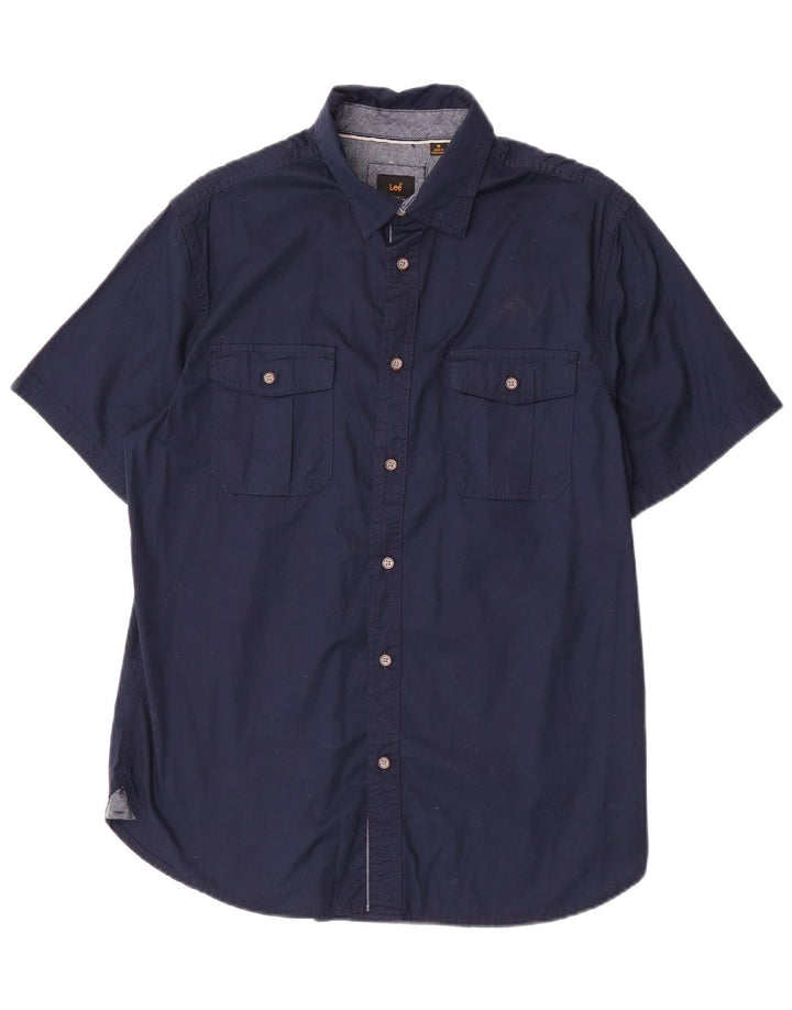Lee Mens Short Sleeve Shirt Medium Navy Blue Cotton