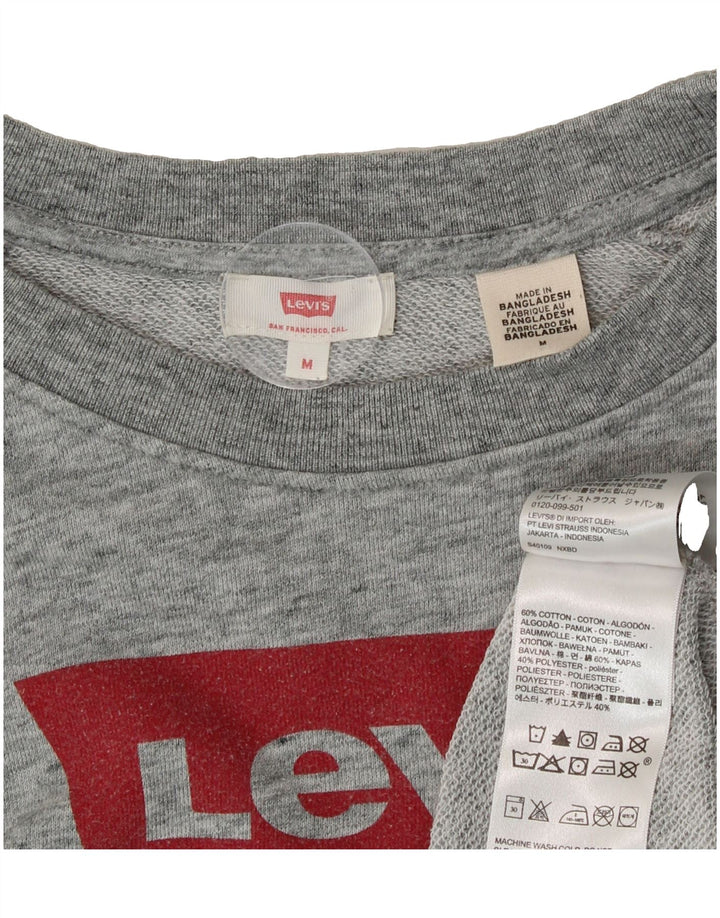 LEVI'S Womens Graphic Sweatshirt Jumper UK 14 Medium Grey Flecked Cotton Vintage Levi's and Second-Hand Levi's from Messina Hembry 