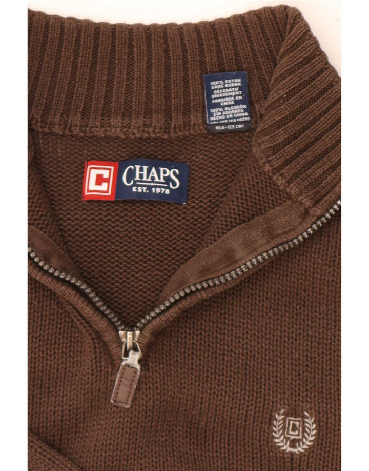 Chaps Mens Zip Neck Jumper Sweater Small Brown Cotton