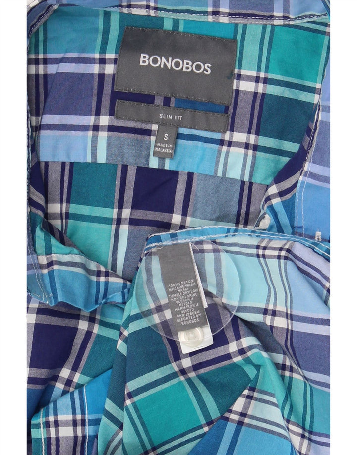 BONOBOS Mens Slim Fit Shirt Small Blue Check Cotton