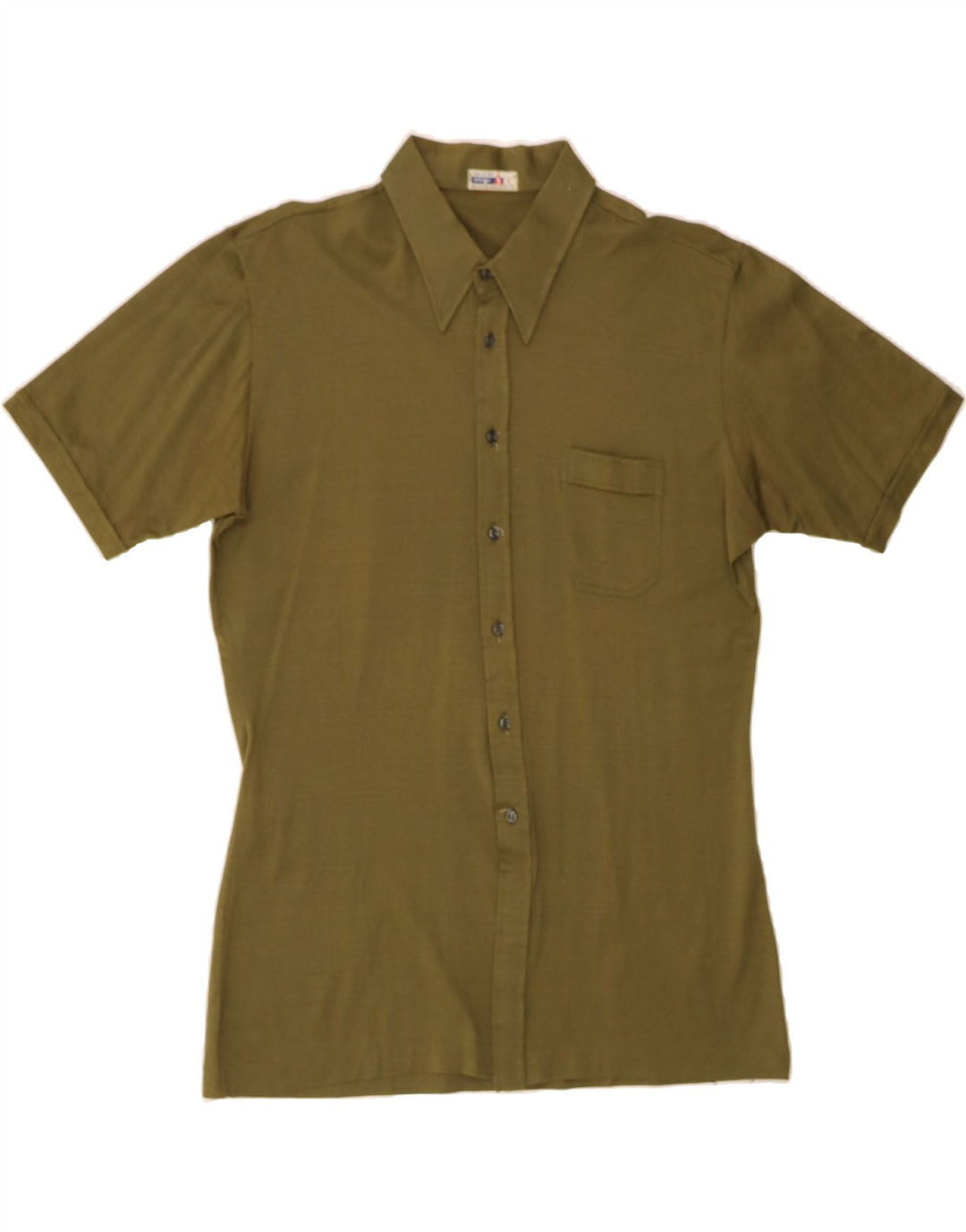 CAGLI Mens Short Sleeve Shirt Medium Khaki Cotton Vintage Cagli and Second-Hand Cagli from Messina Hembry 