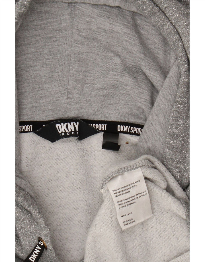 DKNY Womens Graphic Oversized Hoodie Jumper UK 14 Medium Grey Polyester