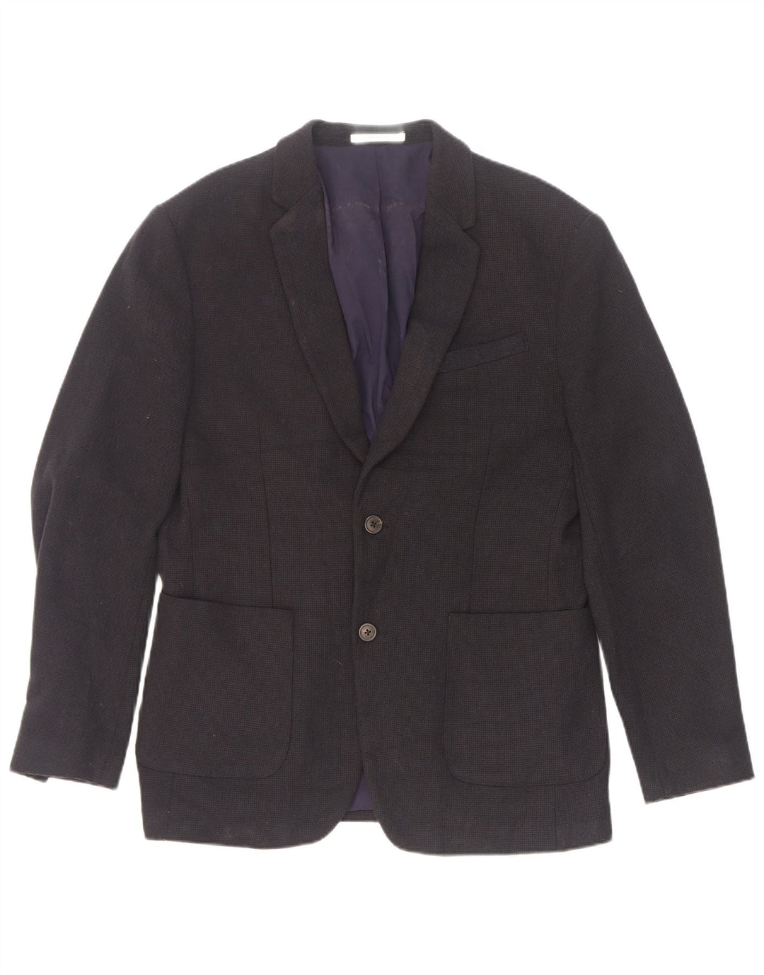 Zara Mens 2 Button Blazer Jacket EU 52 Large Navy Blue Polyester