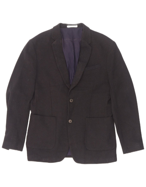 Zara Mens 2 Button Blazer Jacket EU 52 Large Navy Blue Polyester