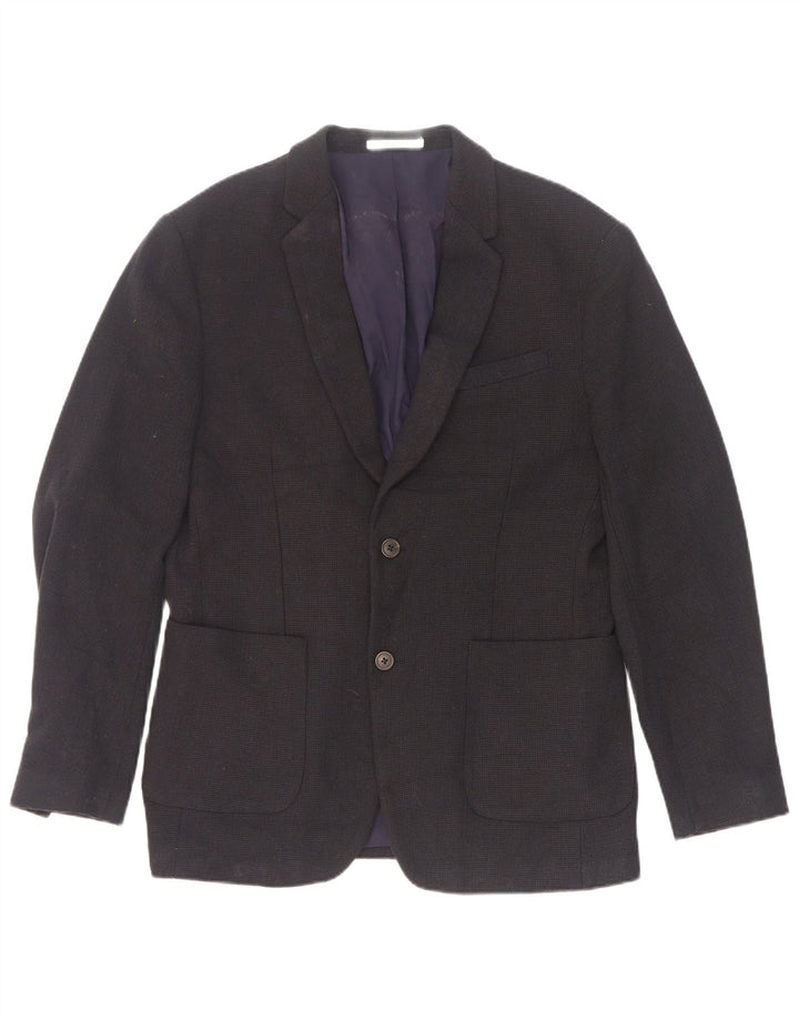 Zara Mens 2 Button Blazer Jacket EU 52 Large Navy Blue Polyester