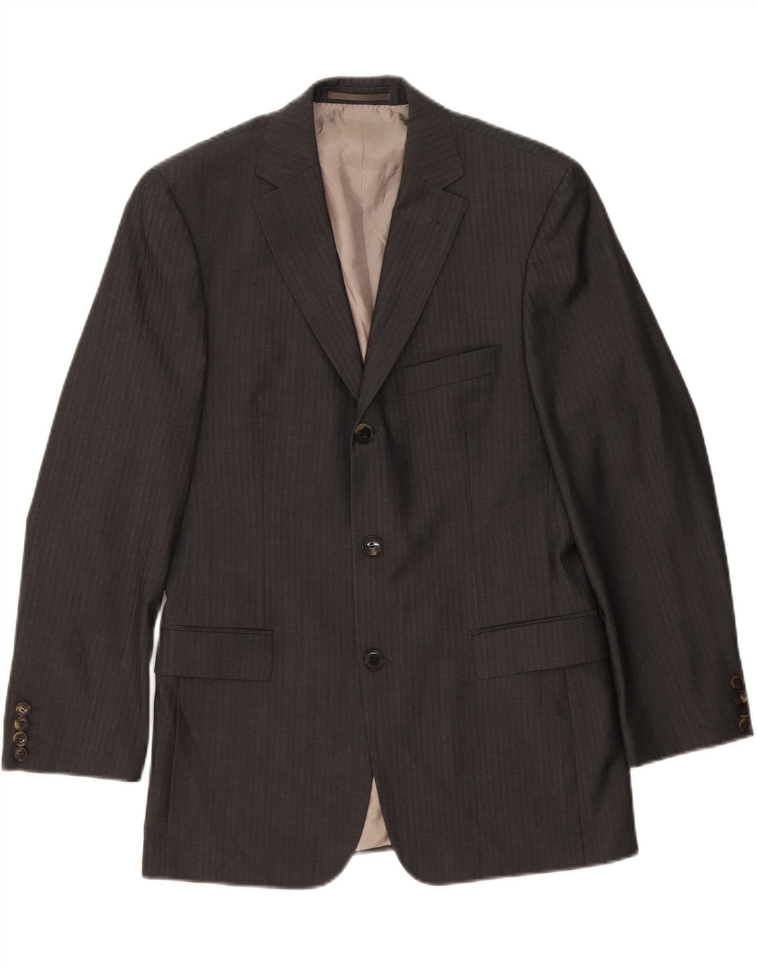 HUGO BOSS Mens 3 Button Blazer Jacket EU 48 Medium Grey Pinstripe Wool
