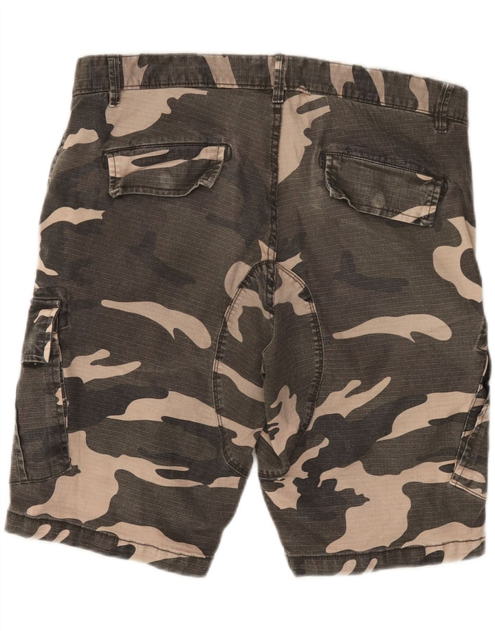 VINTAGE Mens Cargo Shorts W34 Large  Khaki Camouflage Cotton