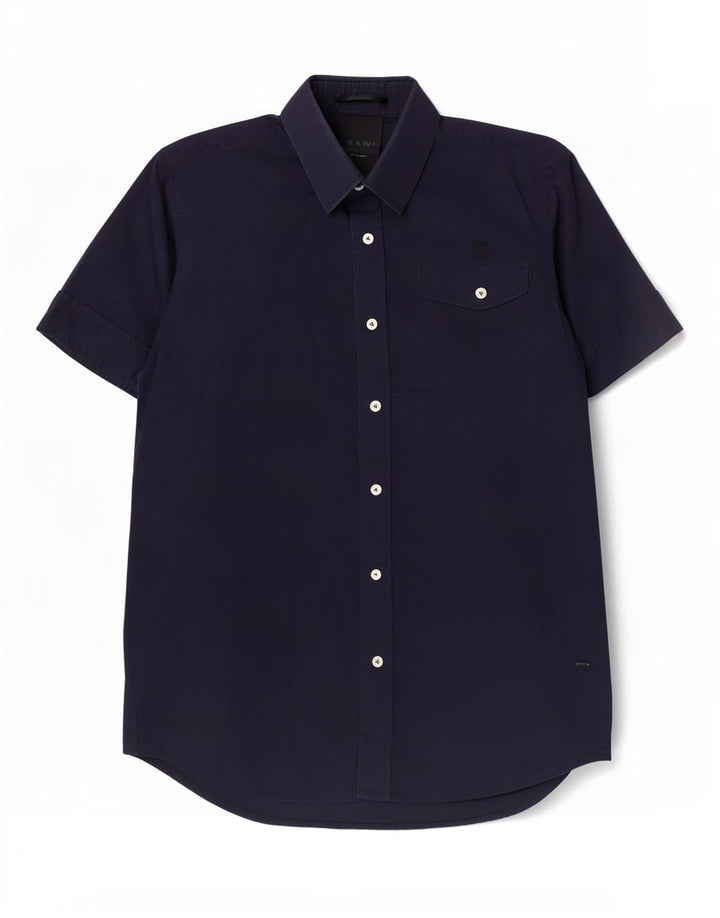 G-Star Mens Short Sleeve Shirt Medium Navy Blue Cotton