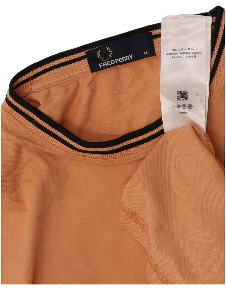 Fred Perry Mens T-Shirt Top Medium Orange Striped Cotton