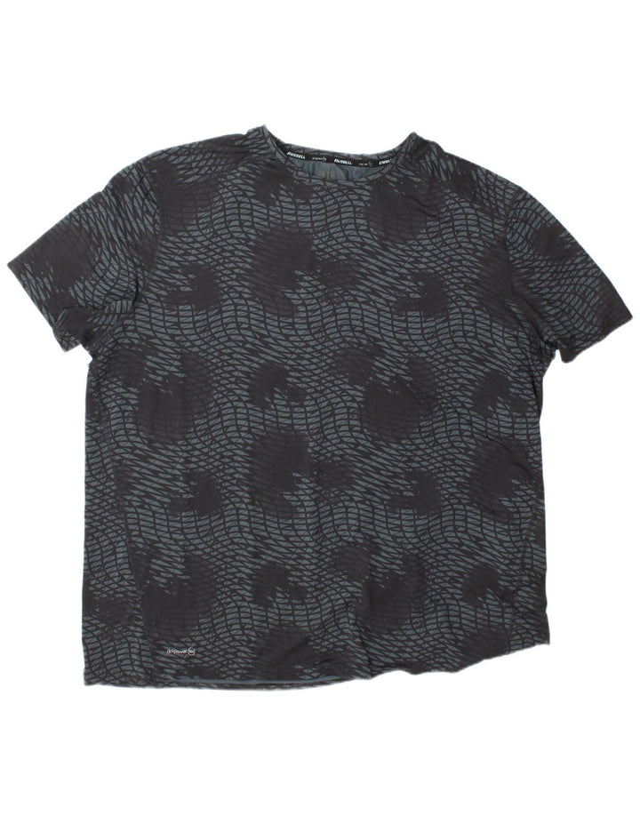 RUSSELL ATHLETIC Mens Dri-Power T-Shirt Top 2XL Grey Geometric Polyester
