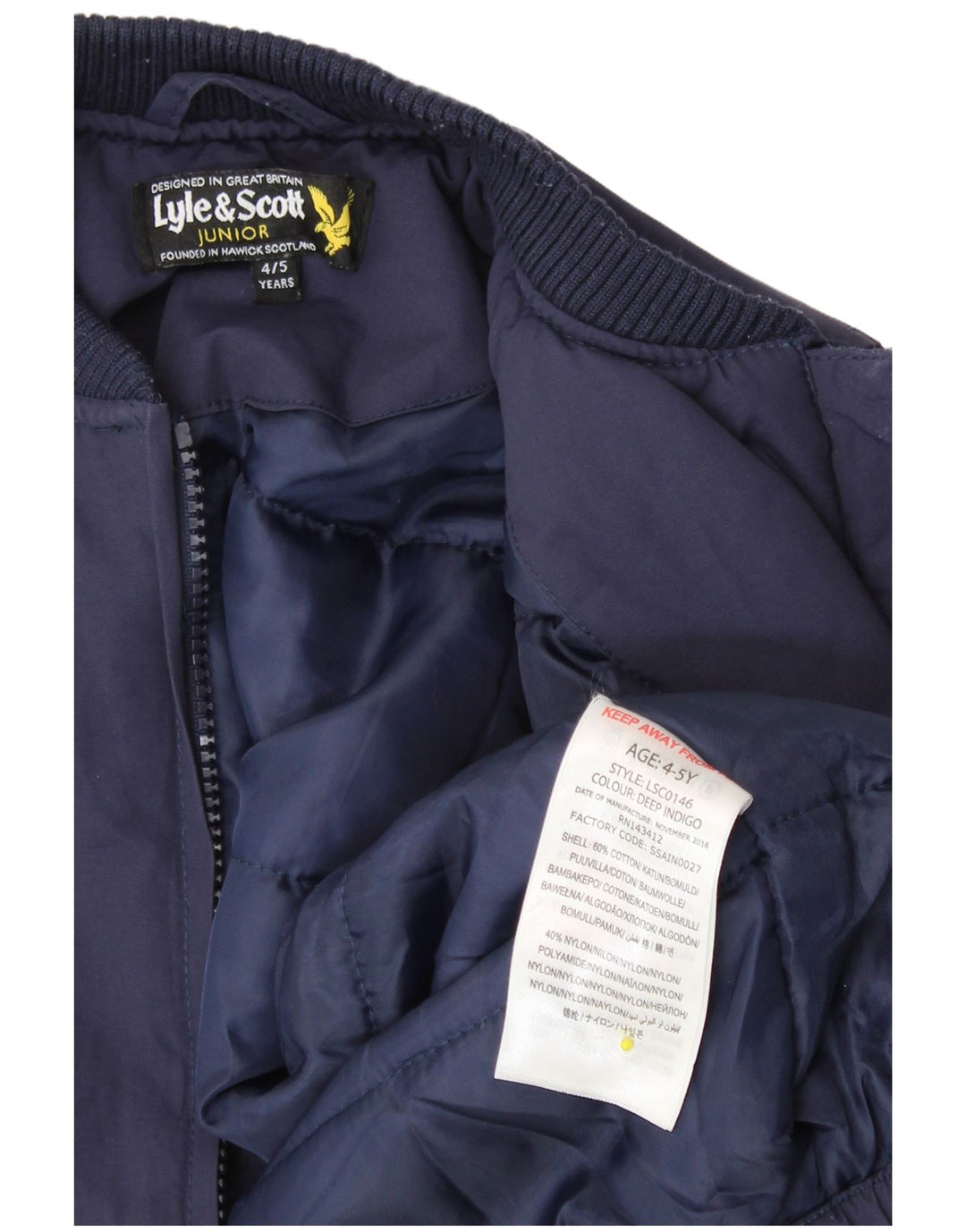 LYLE & SCOTT Boys Bomber Jacket 4-5 Years Navy Blue Cotton