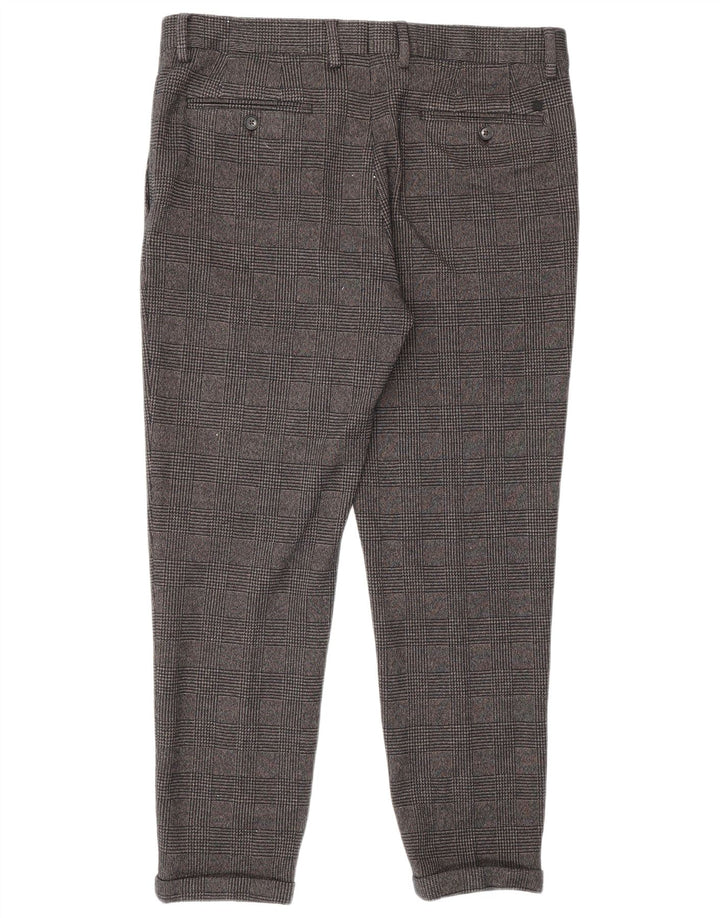 ZARA Mens Slim Chino Trousers EU 44 Large W34 L27 Grey Houndstooth