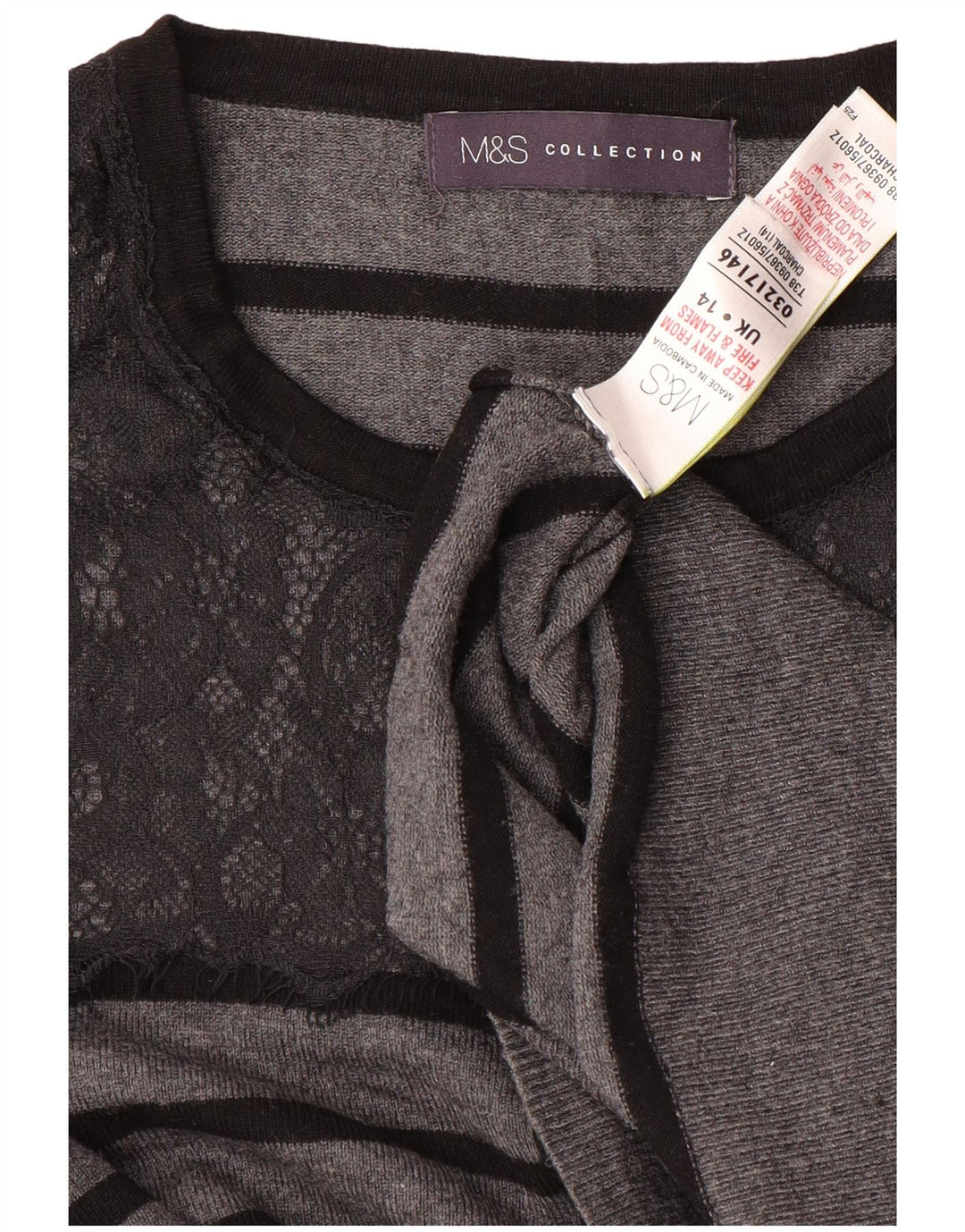 MARKS & SPENCER Womens Crop Cardigan Sweater UK 14 Medium  Grey Striped