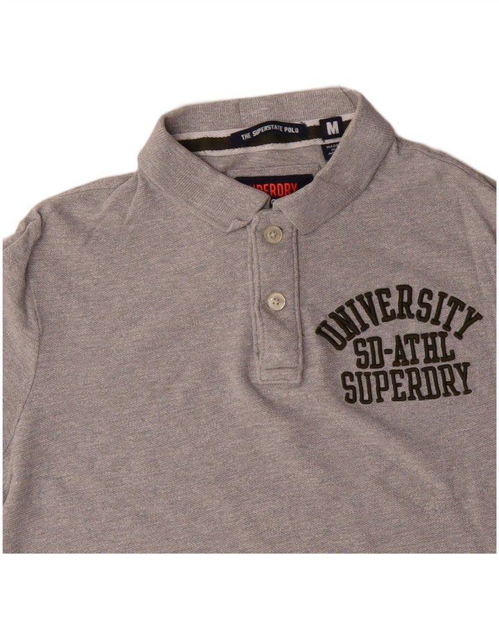 SUPERDRY Mens Graphic Polo Shirt Medium Grey Cotton