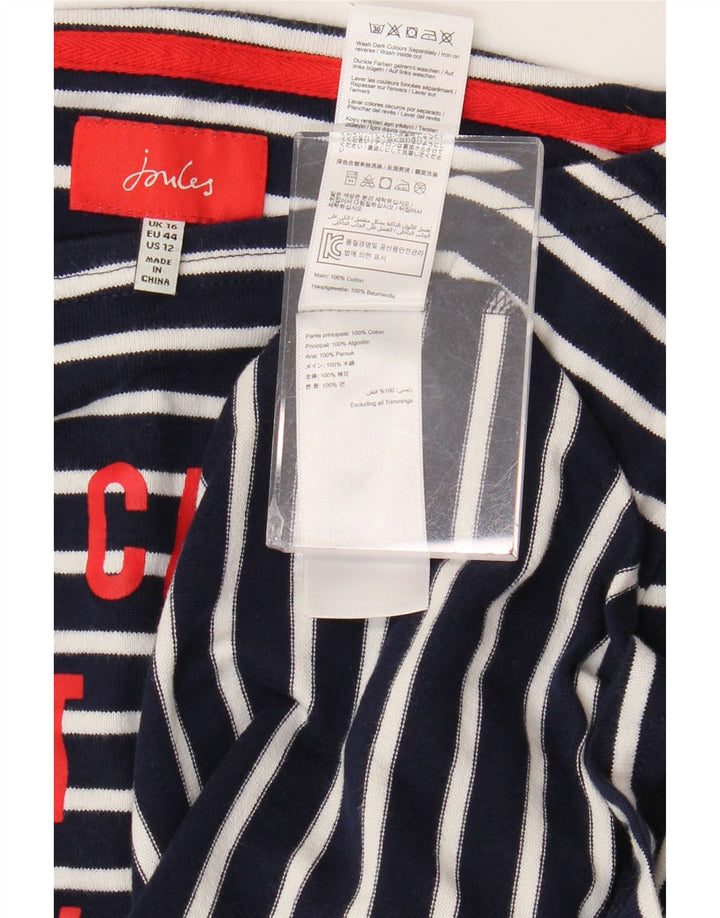 JOULES Womens Graphic Top Long Sleeve UK 16 Large Navy Blue Striped Cotton