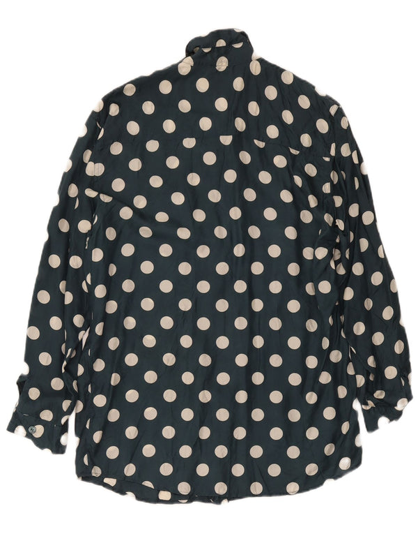 Vintage Womens Longline Relaxed Fit Shirt UK 8/10 Small Navy Blue Polka Dot