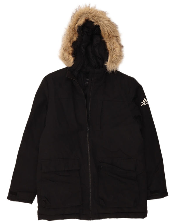 Adidas Mens Hooded Padded Coat UK 40 Large Black Polyester