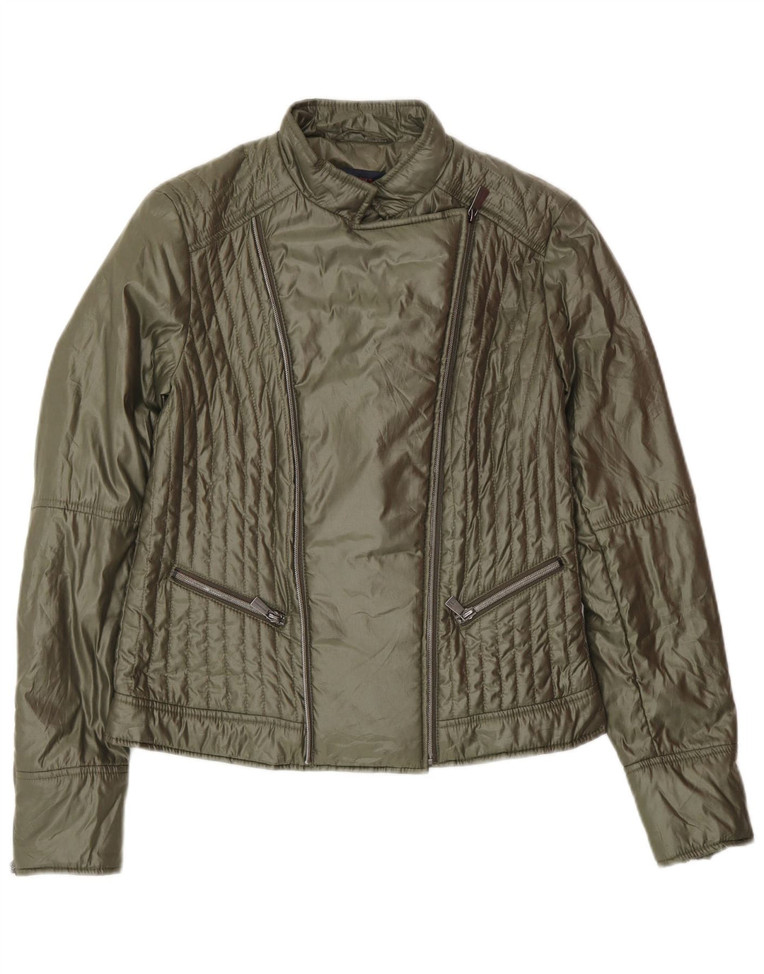 Trussardi Womens Biker Jacket IT 42 Medium Green Polyester