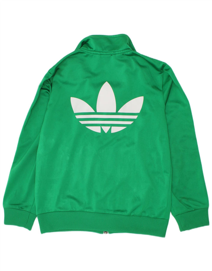 Adidas Boys Graphic Tracksuit Top Jacket 7-8 Years Green Polyester