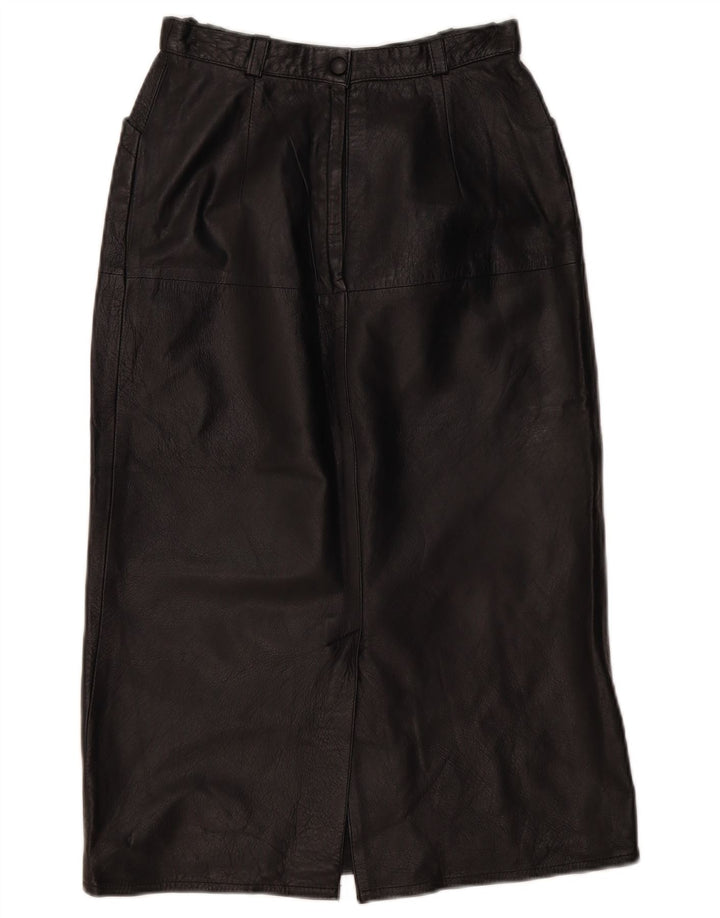 VINTAGE Womens Leather Skirt EU 36 Small W26 Black Leather