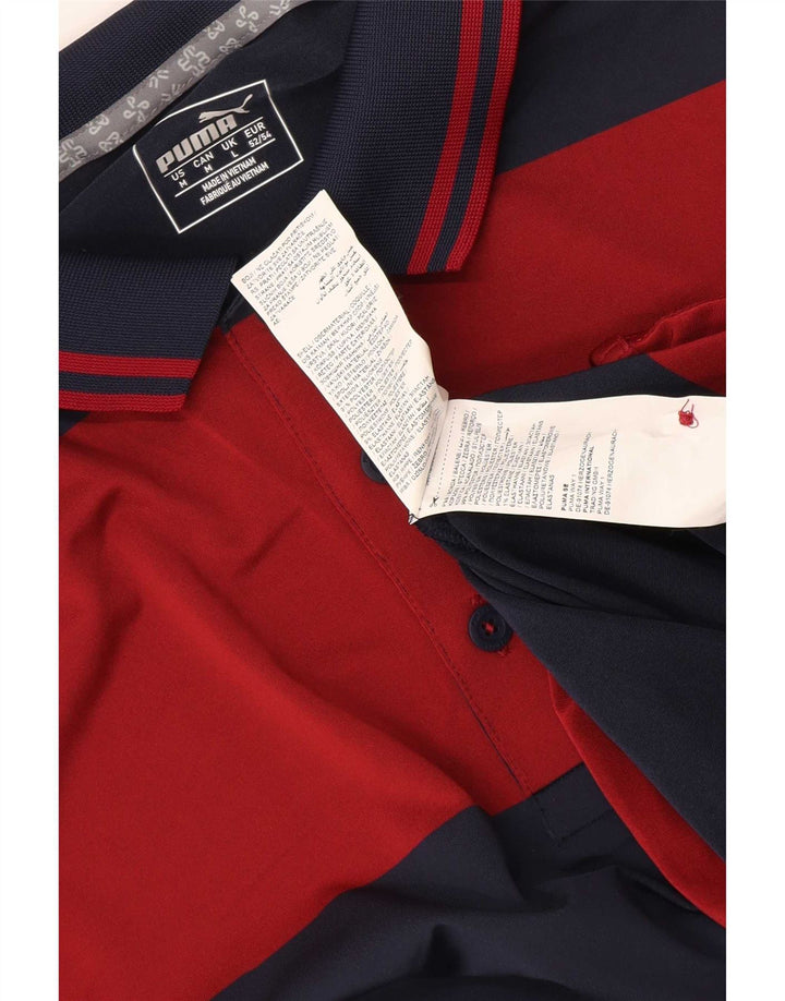 Puma Mens Polo Shirt Large Navy Blue Striped Polyester