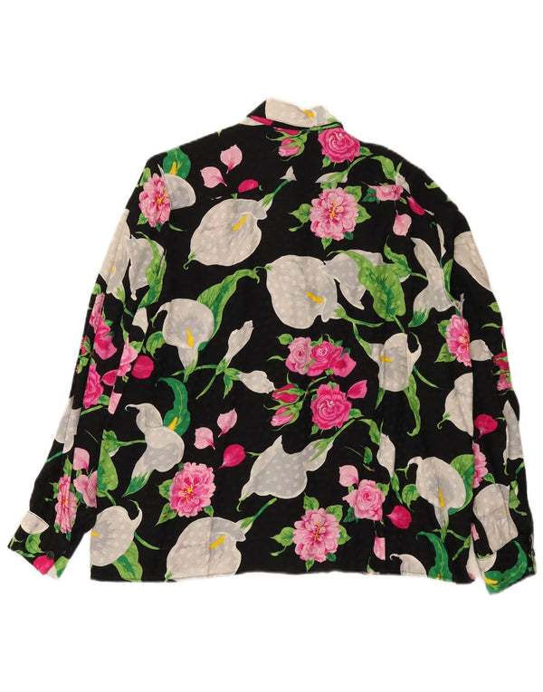 Vintage Womens Shirt Blouse UK 16 Large Black Floral