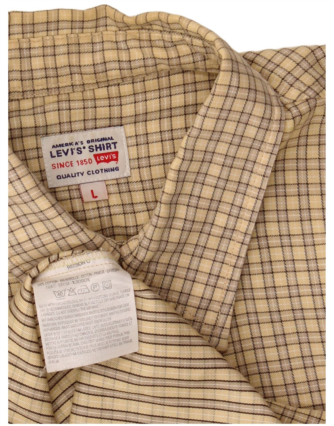 Levi's Mens Short Sleeve Shirt Large Beige Check Cotton