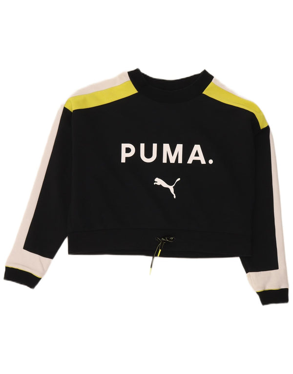 Puma Womens Oversized Graphic Sweatshirt Jumper UK 6 XS Black Colourblock