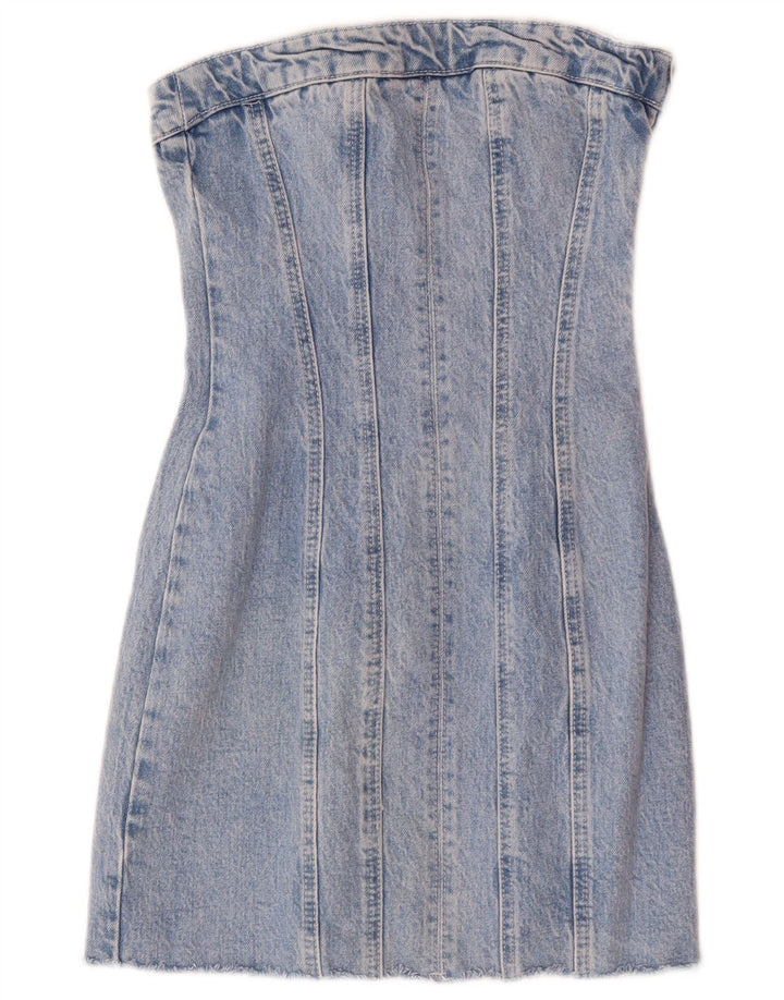 Zara Womens Denim Strapless Dress UK 8 Small Blue Cotton