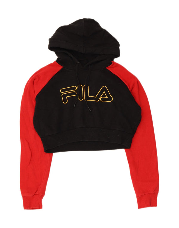 Fila Womens Oversized Crop Hoodie Jumper UK 10 Small Black Colourblock