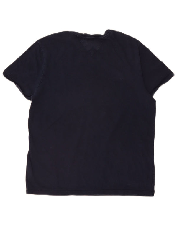 TOMMY HILFIGER Mens Graphic T-Shirt Top Small Navy Blue Colourblock