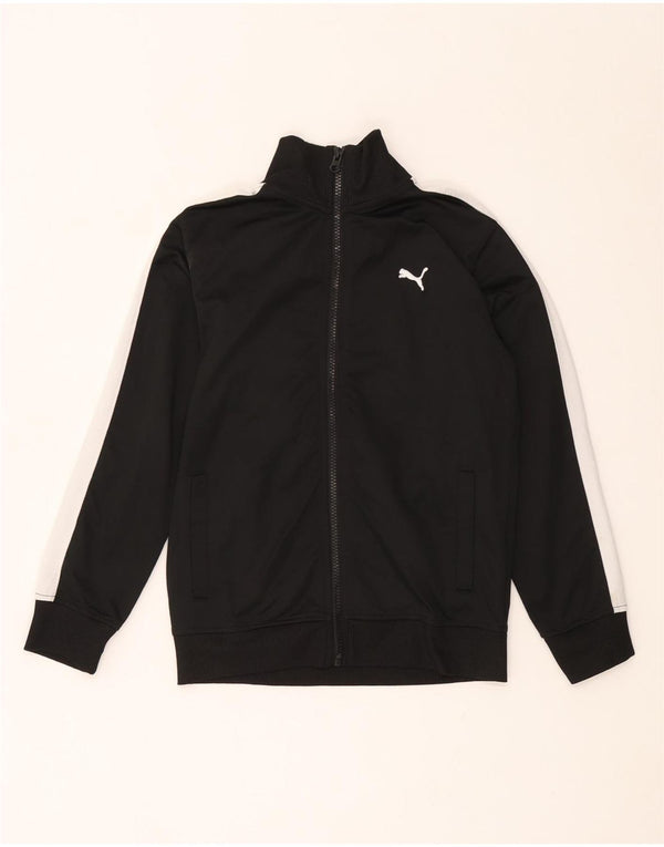 PUMA Boys Tracksuit Top Jacket 7-8 Years Small Black Colourblock Polyester