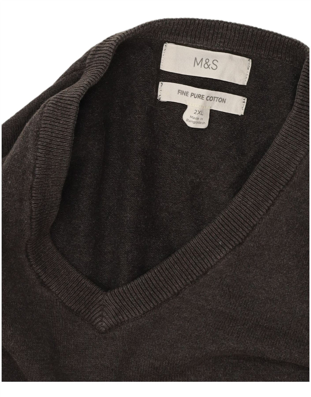 MARKS & SPENCER Mens V-Neck Jumper Sweater 2XL Grey Cotton