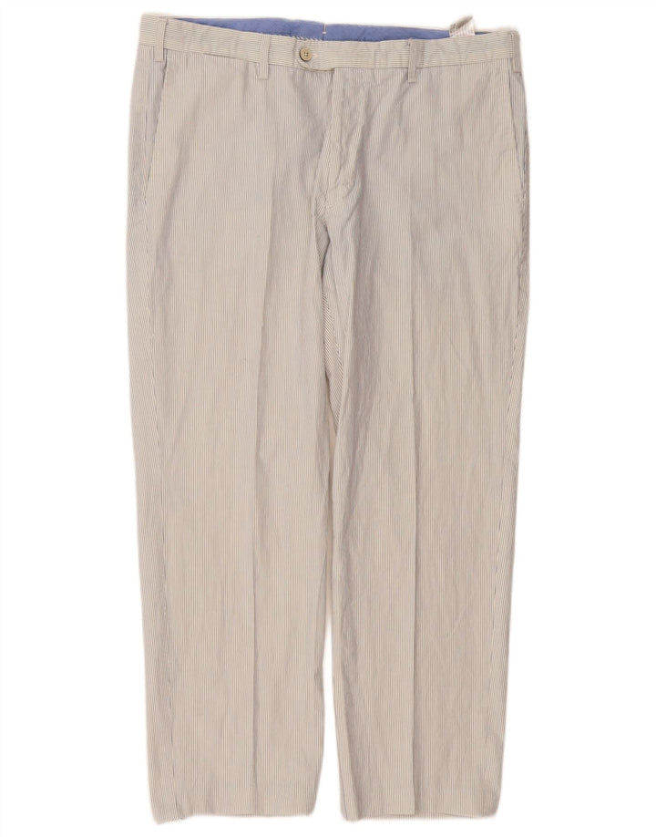 MASSIMO DUTTI Mens Straight Suit Trousers EU 46 XL W36 L27 White Striped
