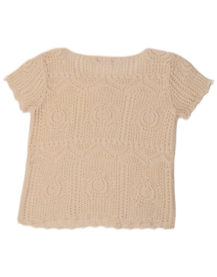 Vintage Womens Crop Crochet Blouse Top UK 12 Medium Off White
