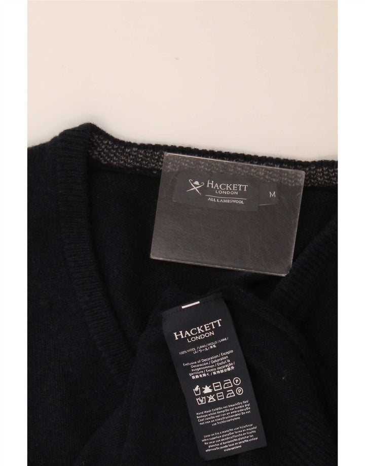 Hackett Mens V-Neck Jumper Sweater Medium Navy Blue Lambswool