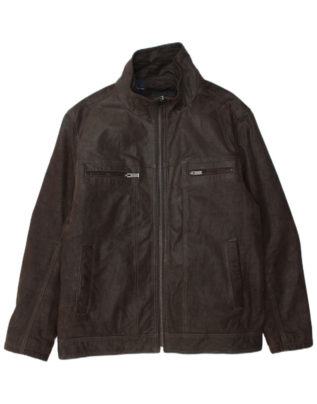 BARNEYS Mens Leather Jacket UK 40 Large Brown Leather