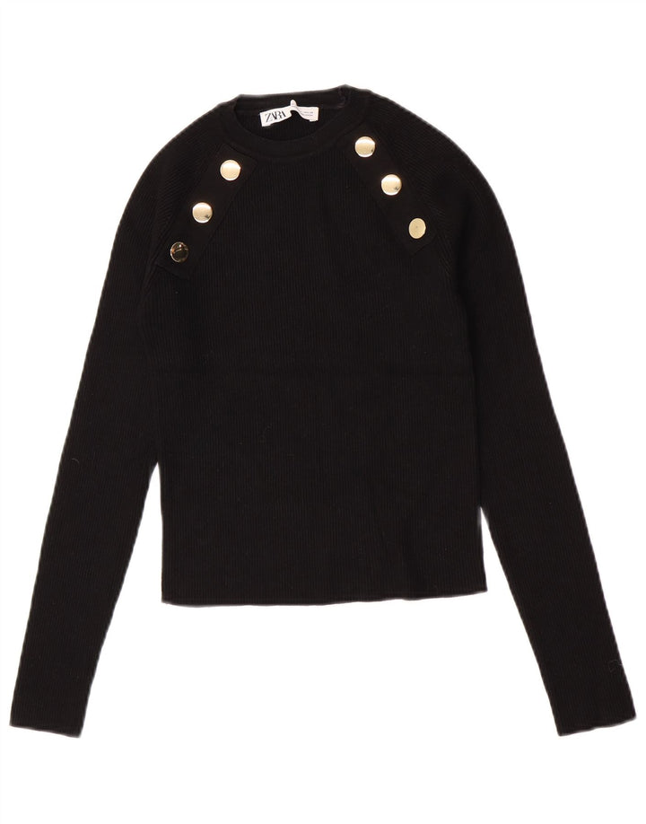 Zara Womens Crop Top Long Sleeve UK 12 Medium Black