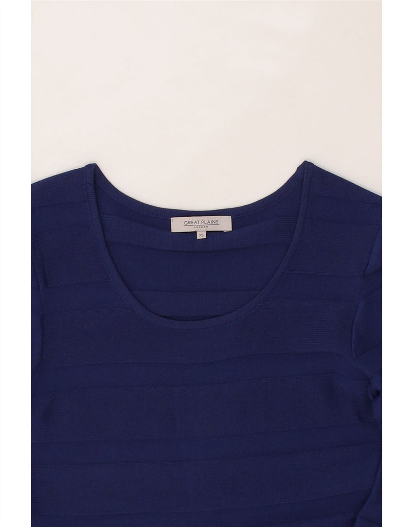 GREAT PLAINS Womens 3/4 Sleeve Jumper Dress UK 4 XS Navy Blue Viscose Vintage Great Plains and Second-Hand Great Plains from Messina Hembry 