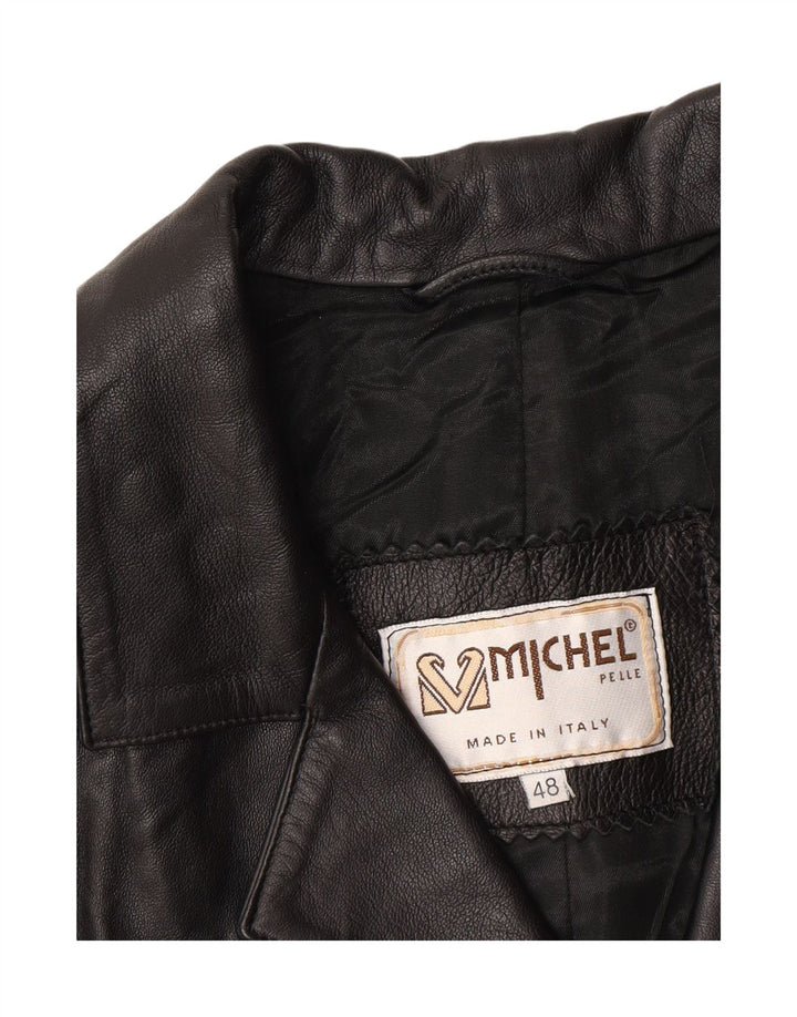 MICHEL Womens Leather Jacket IT 48 XL Black Leather
