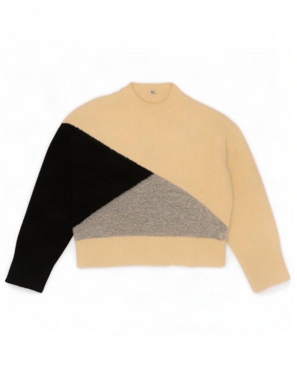 Zara Womens Turtle Neck Jumper Sweater UK 14 Medium Beige Colourblock