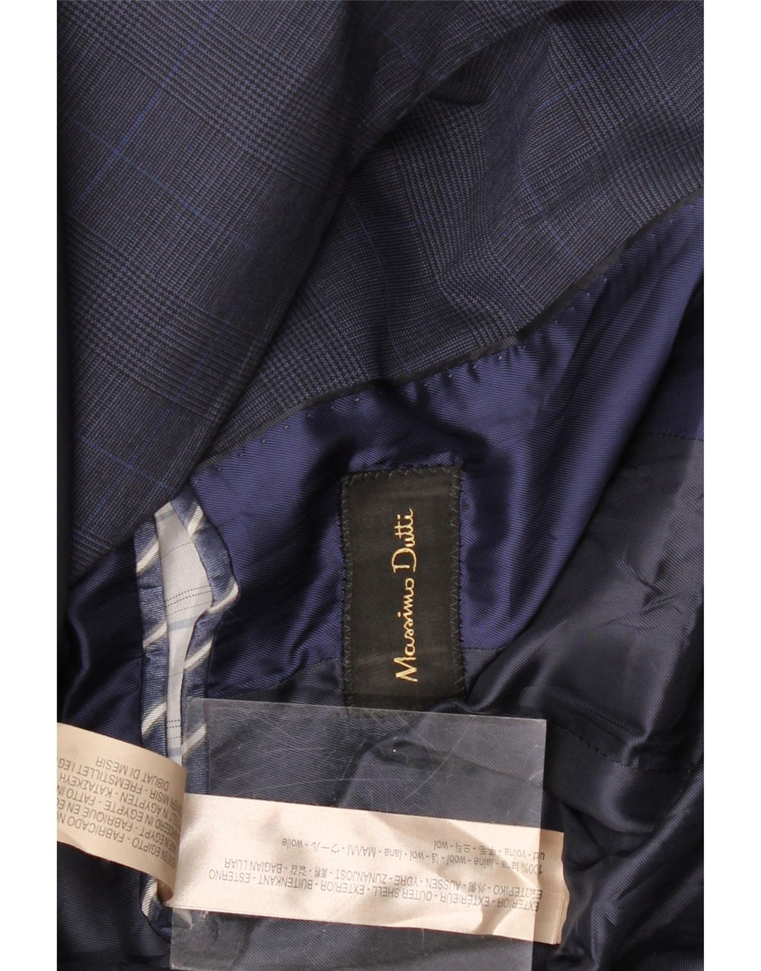 MASSIMO DUTTI Mens 2 Button Blazer Jacket EU 56 XL Navy Blue Houndstooth