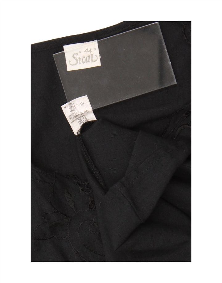 VINTAGE Womens Blouse Top IT 44 Medium Black Floral Cotton