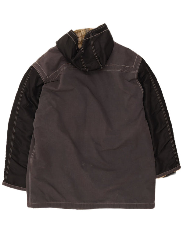 VINTAGE Mens Hooded Duffle Coat UK 42 XL Grey Colourblock Cotton