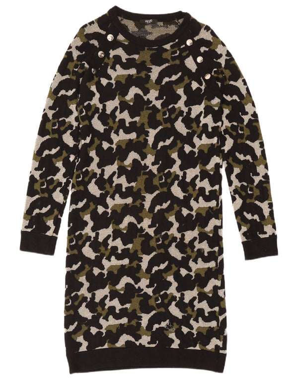 Liu Jo Womens Long Sleeve Jumper Dress UK 10 Small Black Camouflage Viscose