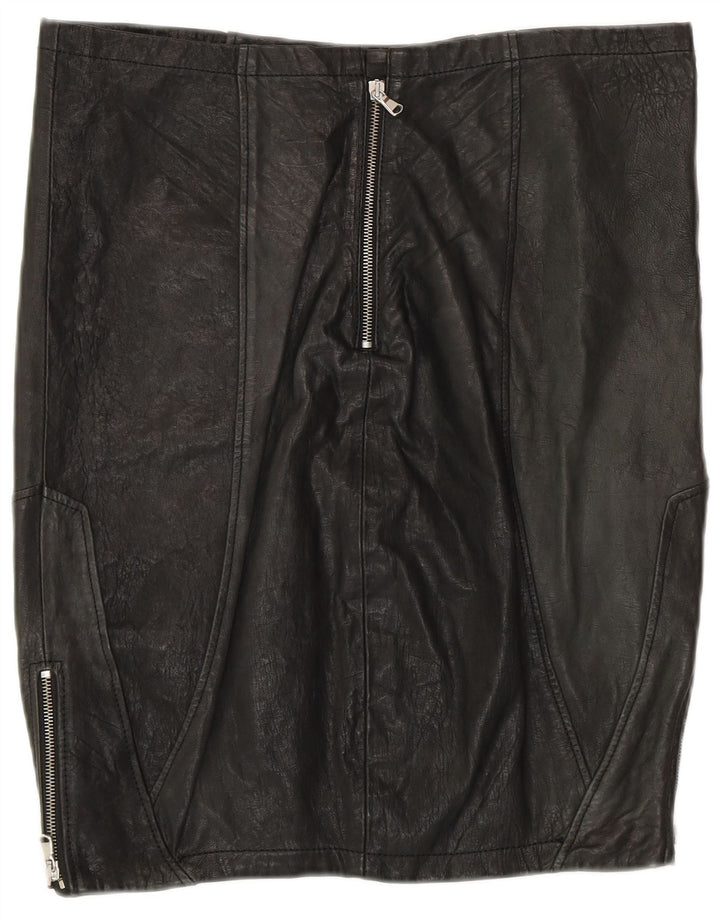 VINTAGE Womens Leather Skirt UK 12 Medium W30  Black Patchwork Leather